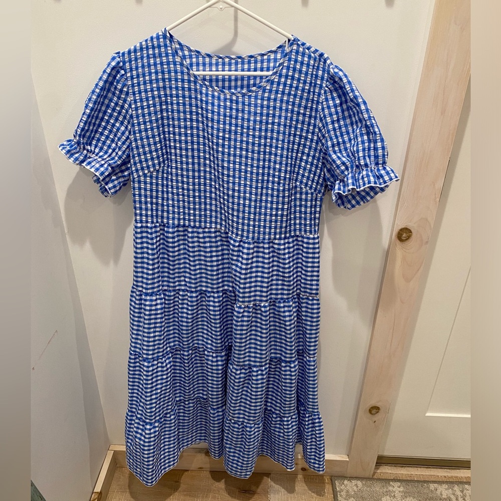 SHEIN Curve Blue Gingham Plaid Dress Size 1XL